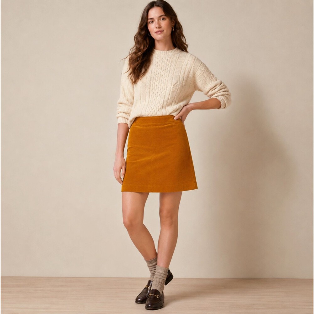 J Crew Corduroy A-Line Skirt Size 8 Yellow Mini Zip Lined Cotton G8210 Academia